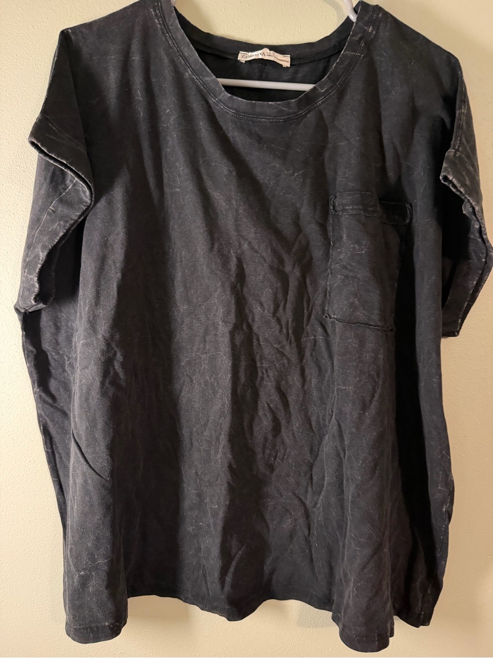 Zenana Outfitters Black Acid Wash Pocket Tee